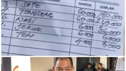 Kolase foto kuitansi pembayaran pembelian sate dan tongseng di Alun-alun Lama Ungaran karena diduga pedagang ngepruk harga dan Bupati Ungaran Ngesti Nugraha