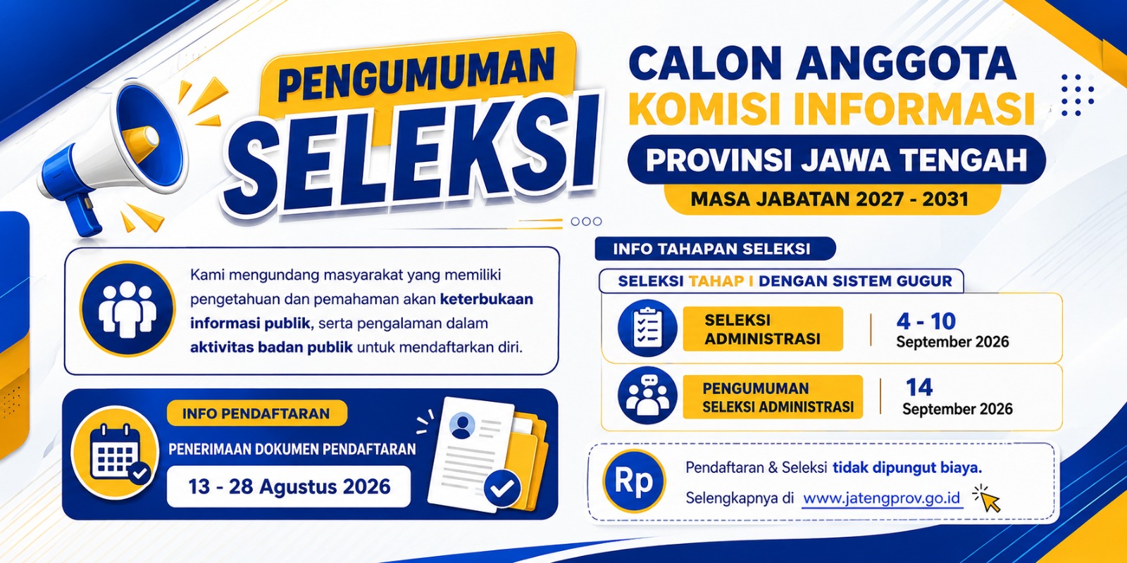 RESMI, Pendaftaran Calon Anggota Komisi Informasi Jateng Dibuka Mulai 13 Agustus 2026